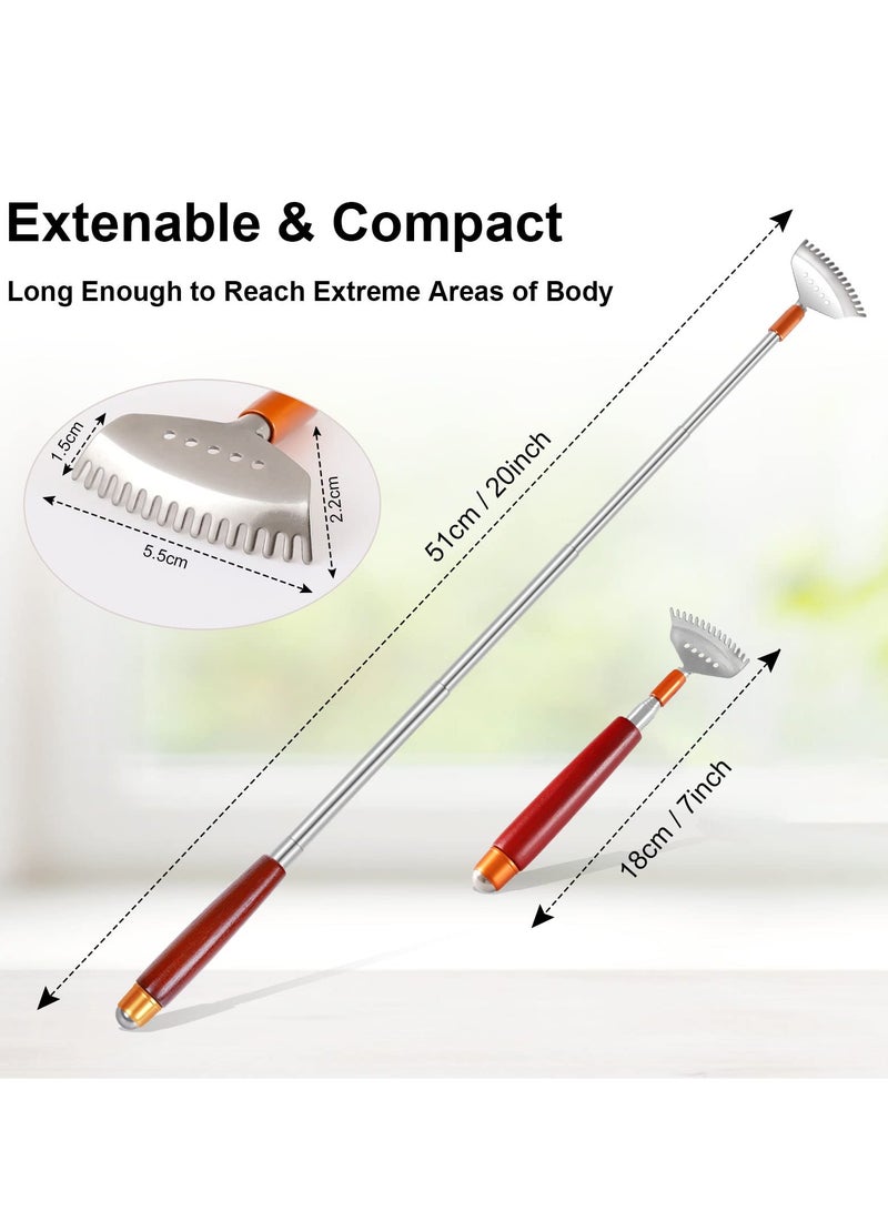 Back Scratcher, Telescopic Back-Scratcher for Women Men with Long Wooden Handle-Massage Roller-Steel Claw, Portable Back Massager for Head Scalp Face Foot Scratching - Image 4